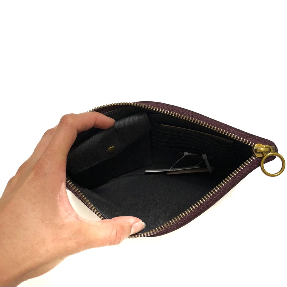 Madewell Burgundy Leather Zip Pouch Clutch with Gold Cactus Accent - Picture 4 of 4
